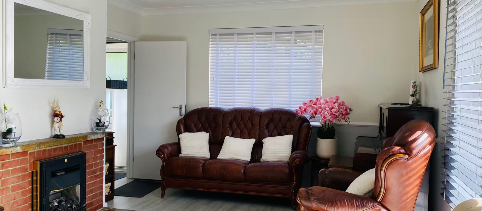 Lounge with fireplace and comfortable seating